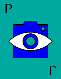 Ilustrace fotoaparátu s monogramy PF